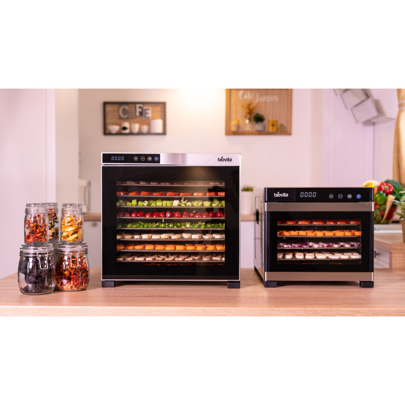 Deshidrator cu 6 tăvi Biovita DELUXE-6, carcasă și tăvi din inox de 33x31 cm