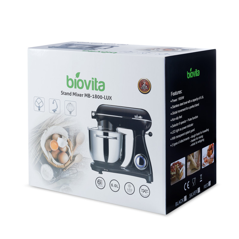 Mixer cu bol de 6L din inox,1800W, din Aluminiu, Negru