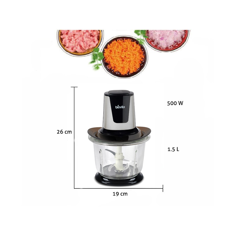 Tocător pentru alimente, 500W, 1.5 Litri, Biovita Storm, Negru