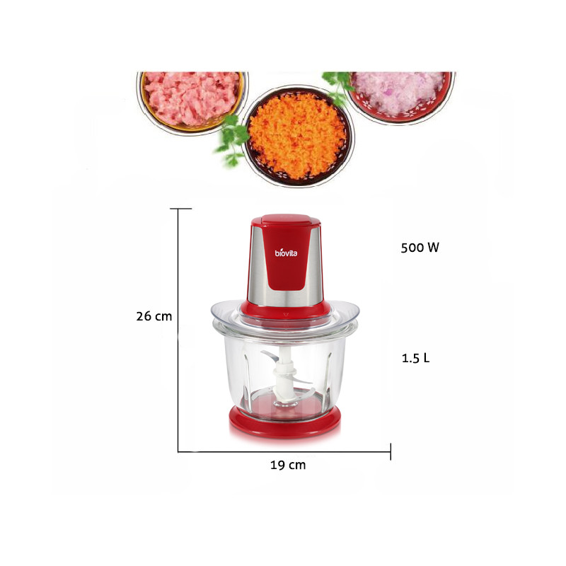 Tocător pentru alimente, 500W, 1.5 Litri, Biovita Storm, Rosu