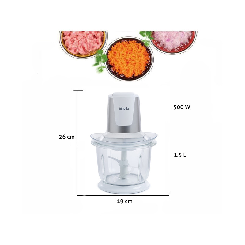 Tocător pentru alimente, 500W, 1.5 Litri, Biovita Storm, Alb