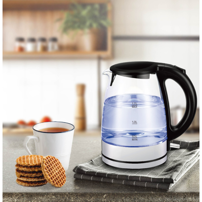 Fierbător electric Biovita Glassini, 1.7L,2200W, Sticla/Inox
