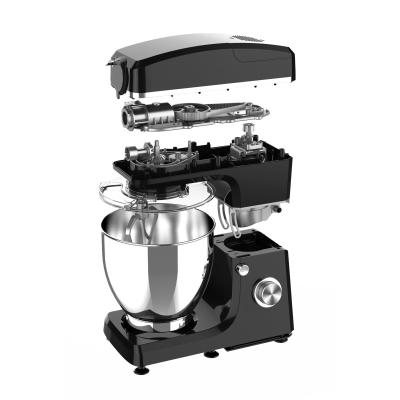 Mixer cu bol de 10L din inox, putere 1500W, cu tocător și blender, Negru