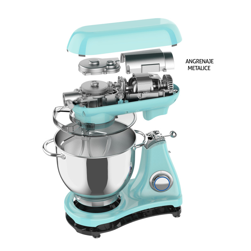 Mixer cu bol de 6L din inox,1800W, din Aluminiu, MB-1800-LUX, Turcoaz