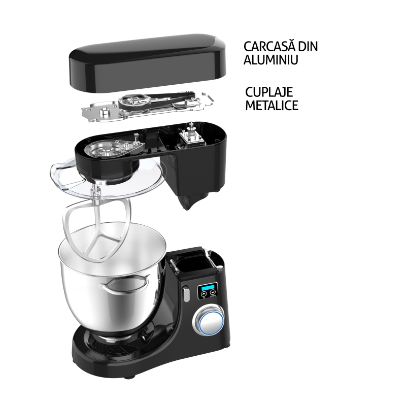 Mixer cu bol de 10L din inox, 1800W, din Aluminiu, MB-1800-10L, Negru