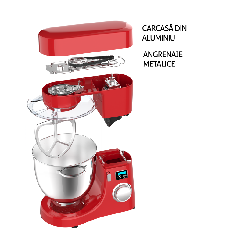 Mixer cu bol de 10L din inox, 1800W, din Aluminiu, MB-1800-10L, Roșu