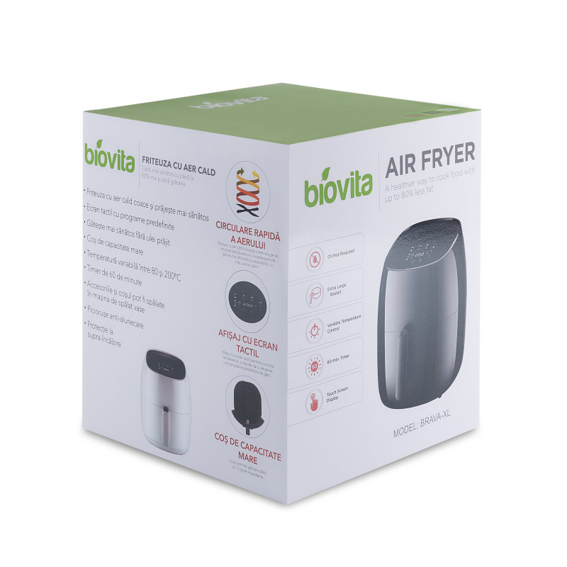 Friteuza cu aer cald Brava-XL, Digitală, 5.5 Litri, 1800W, Neagră
