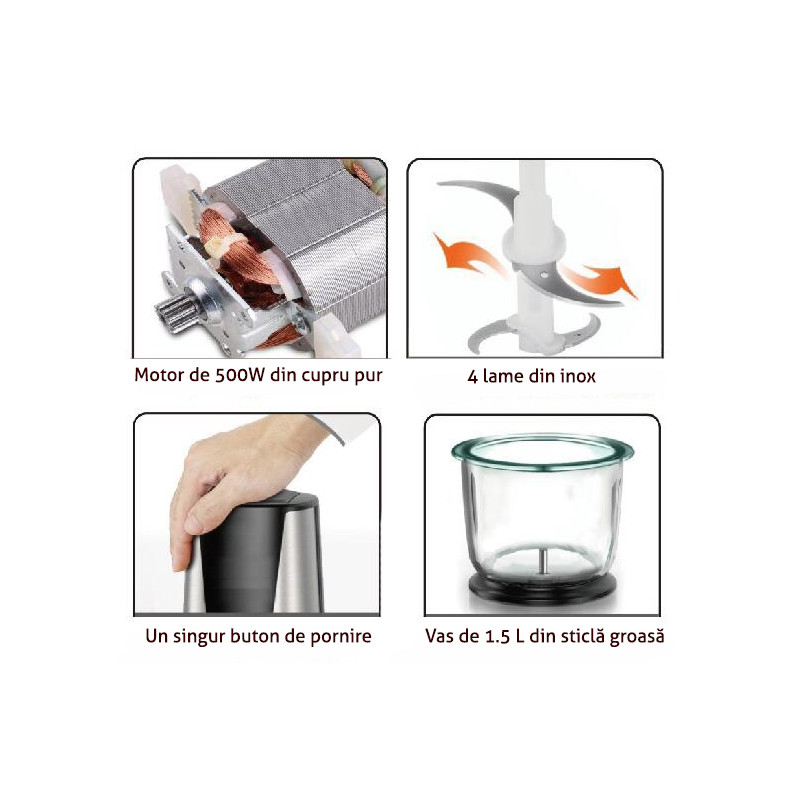Tocător pentru alimente, 500W, 1.5 Litri, Biovita Storm